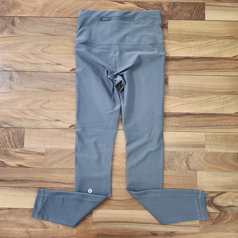 Lululemon Zoned In Tight Leggings Blue Charcoal Reflective Size 6 Euc